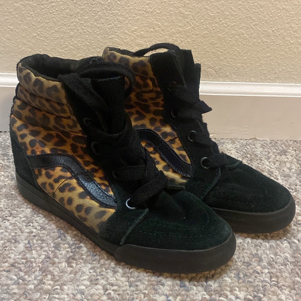 Leopard Print Wedge Vans Sneakers women’s size 7
